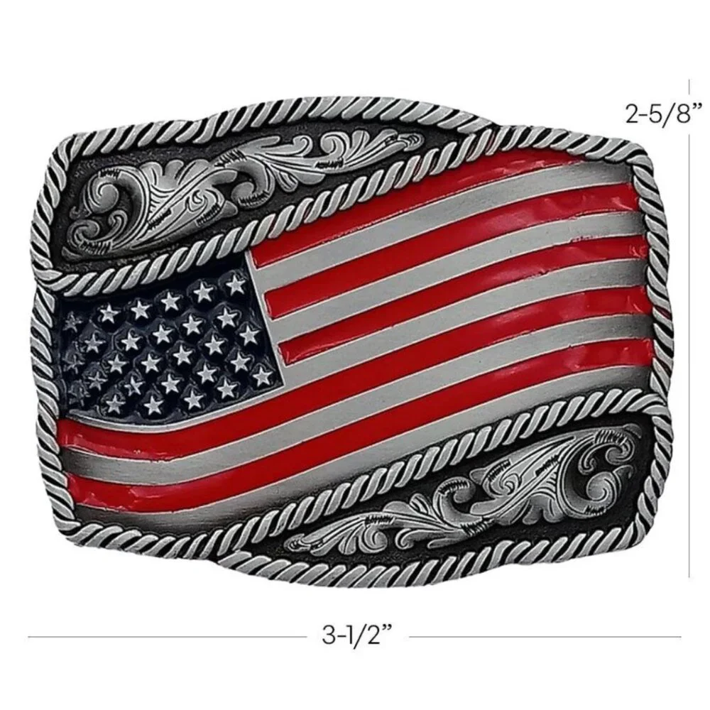 Men's Women's Unisex Patriotic American Flag Silver Tone Western Belt Buckle NWT